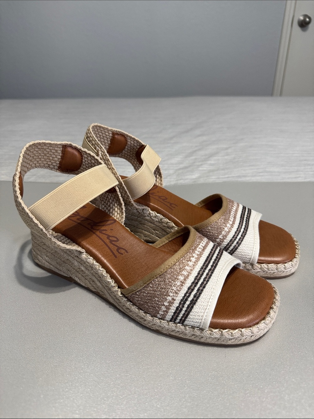 Zodiac Noreen Espadrille Wedge Sandals - Bone/Tan Striped - Women’s Size 8